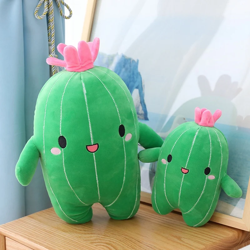 Cuddly Cactus Stuffed Plant Animal With Smile Face And Pink Antenna Soft Cacti Plush Toy Pillow