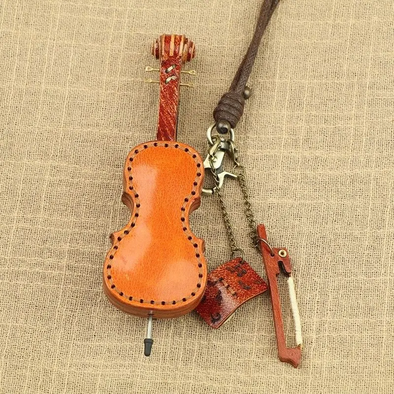 New Leather Fashion Violin Bag Exquisite Pendant Simple Musical Instruments Hand Rope Car Pendant Cute Key Lanyard Music Score
