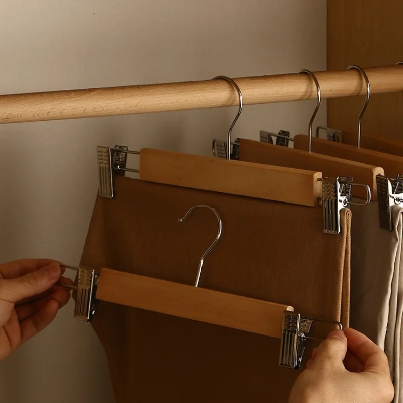رف سراويل من الخشب الصلب مع وصلة سلسة، مشبك سراويل للبالغين، مشبك تنورة، تخزين ومشبك تنظيم متجر الملابس
