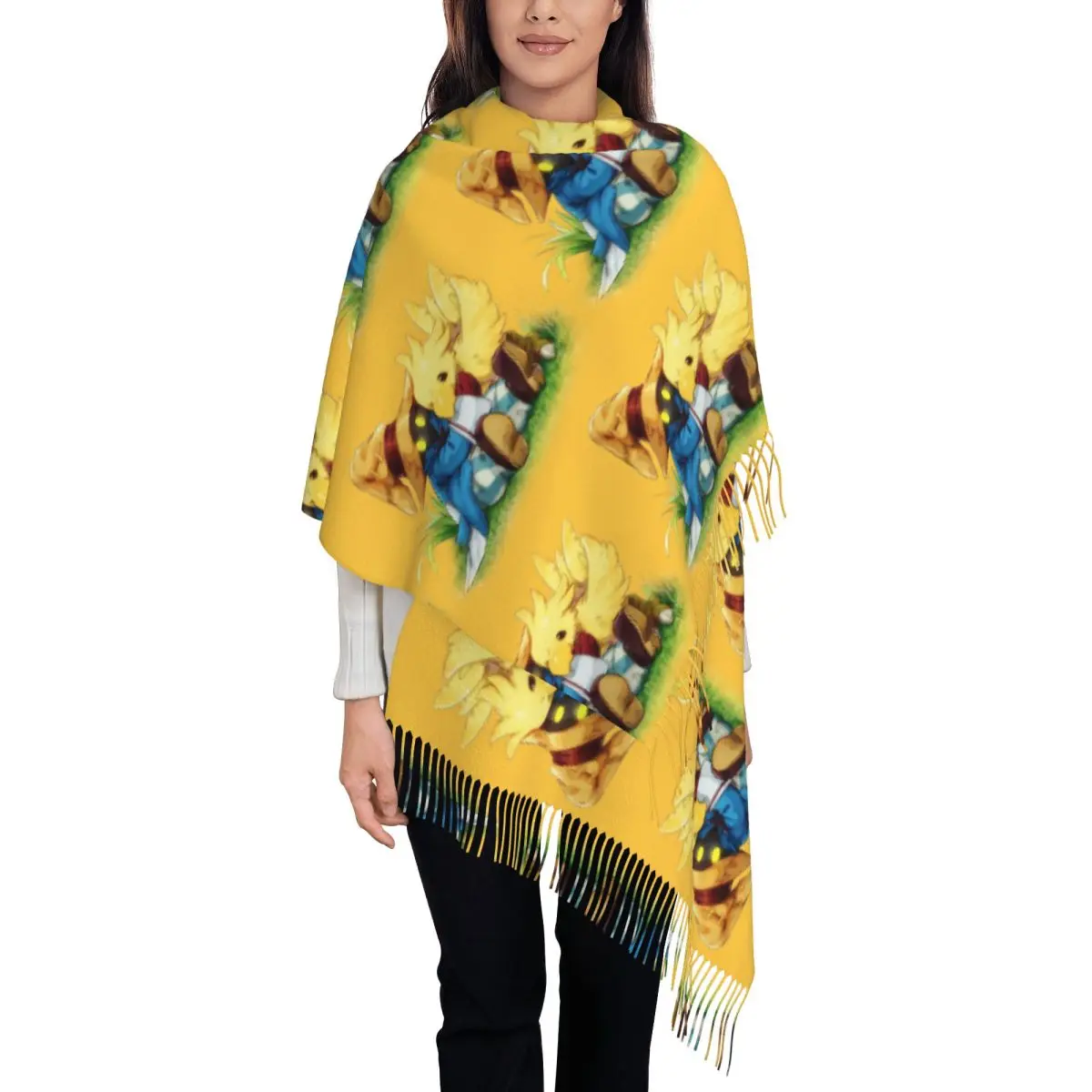 Chocobo Yellow Bird Adventure Scarf Tassel Scarves Women Soft Warm Shawls and Wraps Long Fall Winter Shawl Wrap