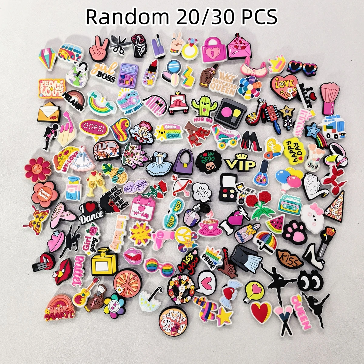 Random 20/30PCS Colorful Cartoon Design PVC Shoe Charms DIY Accessories Funny Clogs Shoe Decoration Buckles Removable Shoe Clip