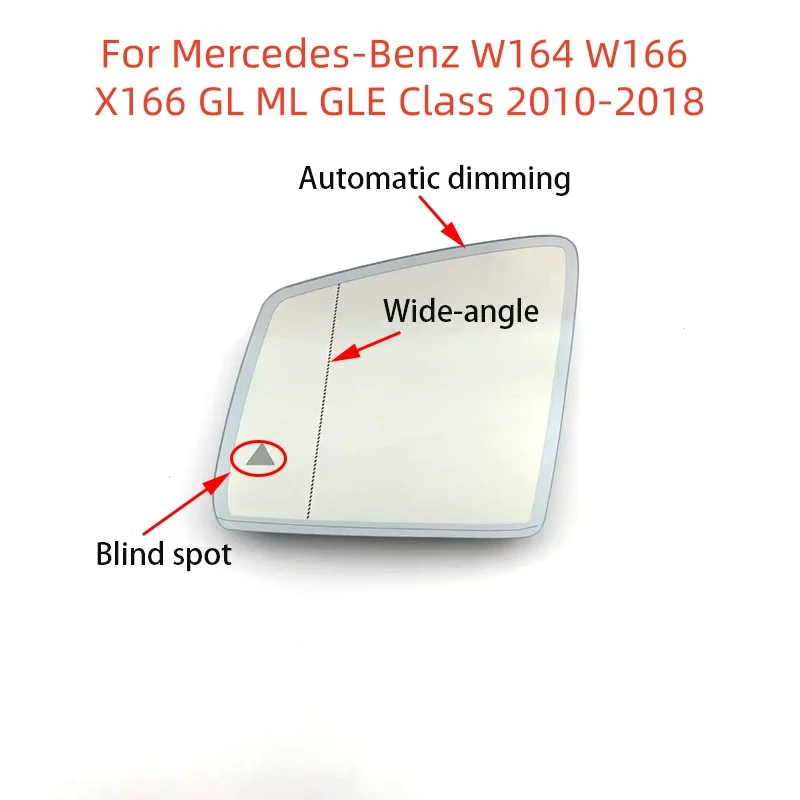 

New For Mercedes-Benz W164 W166 X166 GL ML GLE Class 2010-2018 Auto Dimming Blind Spot Heated Warning Rear Mirror Glass