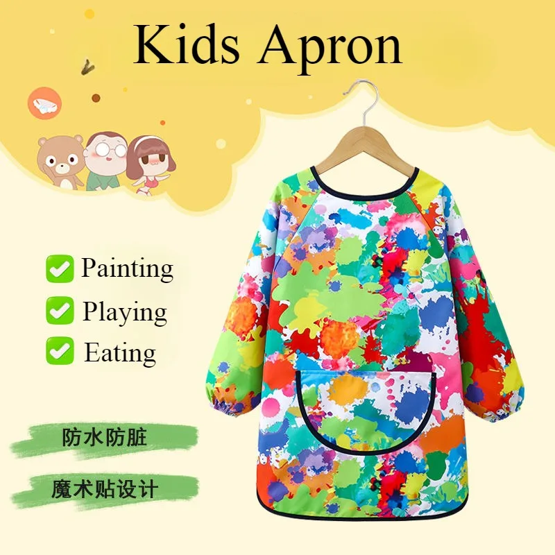 

Children's Painting Smock Art Pottery Apron Calligraphy Waterproof Sleeved Apron Kindergarten Reverse Kids Anti-dirty Uniforms