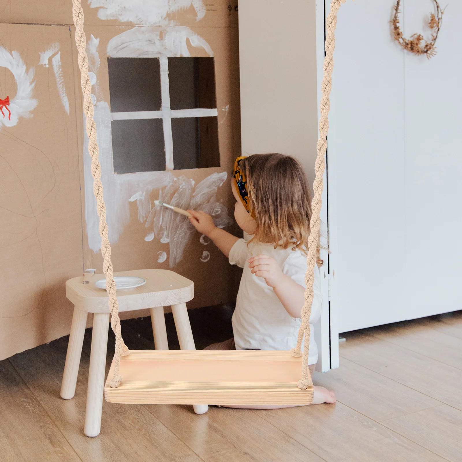 Columpio con imagen, Mini accesorios creativos de madera para fotografía infantil, ropa para bebé