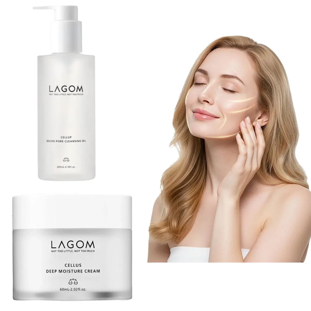 

LAGOM CELLUS Deep Moisture Cream/Micro Pore Cleansing Oil Глубоко очищающее и увлажняющее средство для чувствительной кожи, для светлой кожи
