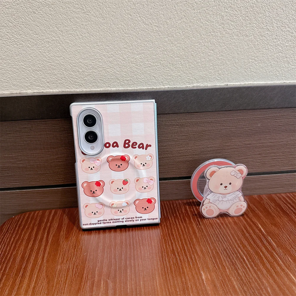 Korea Fashion Ins Bear Magnetic Phone Case For Samsung Galaxy Z Fold 8 Ultra Fold7 6 5 4 Cover Shockproof Cute Cases Z Fold7