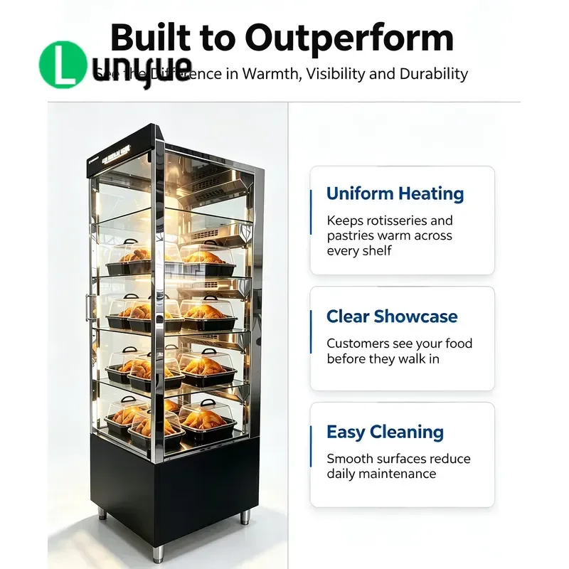 5 Tier Commercial Food Warmer Display Case Hot Food Countertop Heated Cabinet Showcase for Restaurant Buffet Kitchen