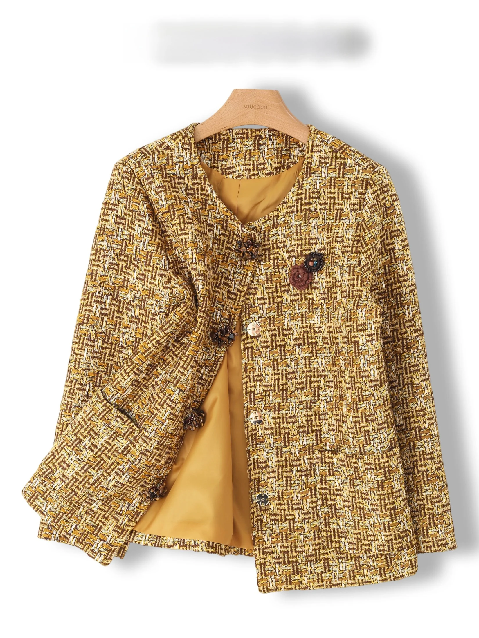 Elegant Short Sleeveless Women's Jacket Loose Fit Luxury Style round Neck Button Closure Geometric Pattern Chinese Origin