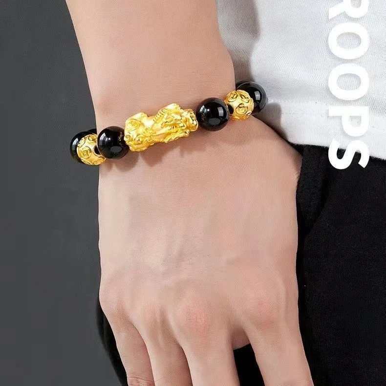 bracelet feng shui obsidian Releases Negative Energies Bracelet with Golden Pi Xiu Lucky Wealthy Amulet Bracelet