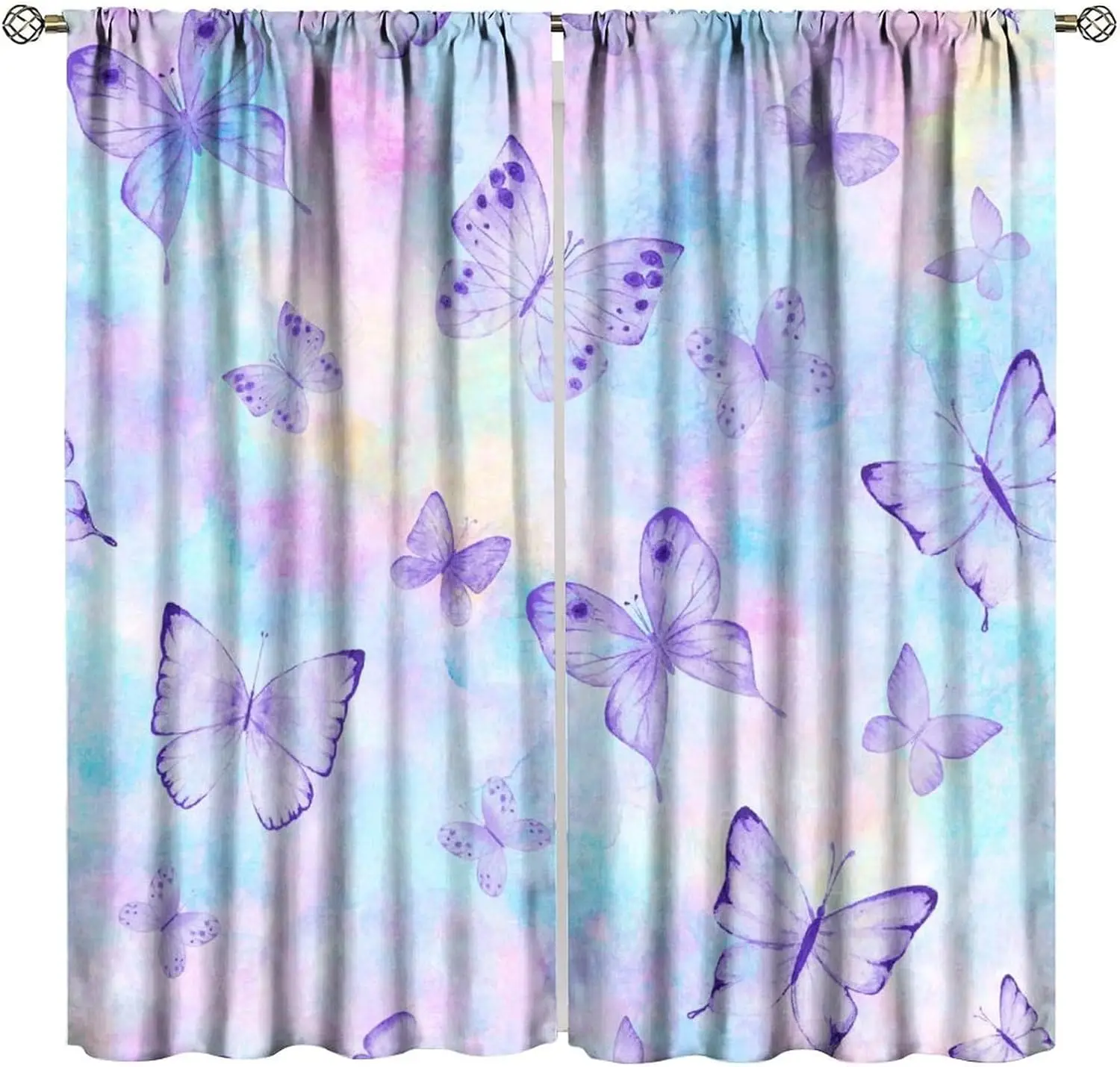 

Watercolor Butterfly Curtain Pastel Rainbow Print Bathroom Decor Dreamy Nature Bath Curtain for Home Decoration