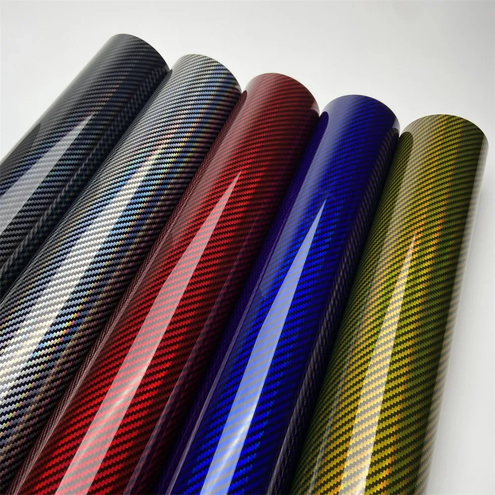 Rainbow Carbon Fiber Vinyl Air Bubble Free Car Motorcycle Body Adhesive Vinyl Paper for Car Laser Holographic Carbon Wrap Foil