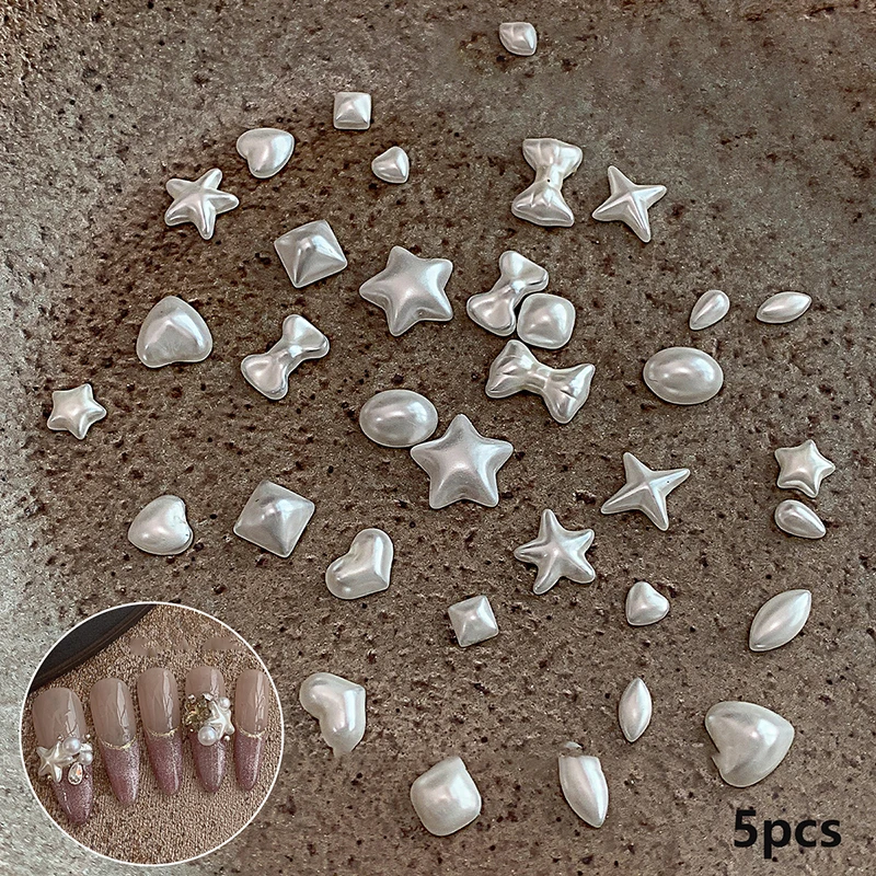 5pcs White Pearls Nail Beads Rhinestone Pentagram Mixed Size Beige Pearls For DIY Manicure Decoration Bead Nail Decoration