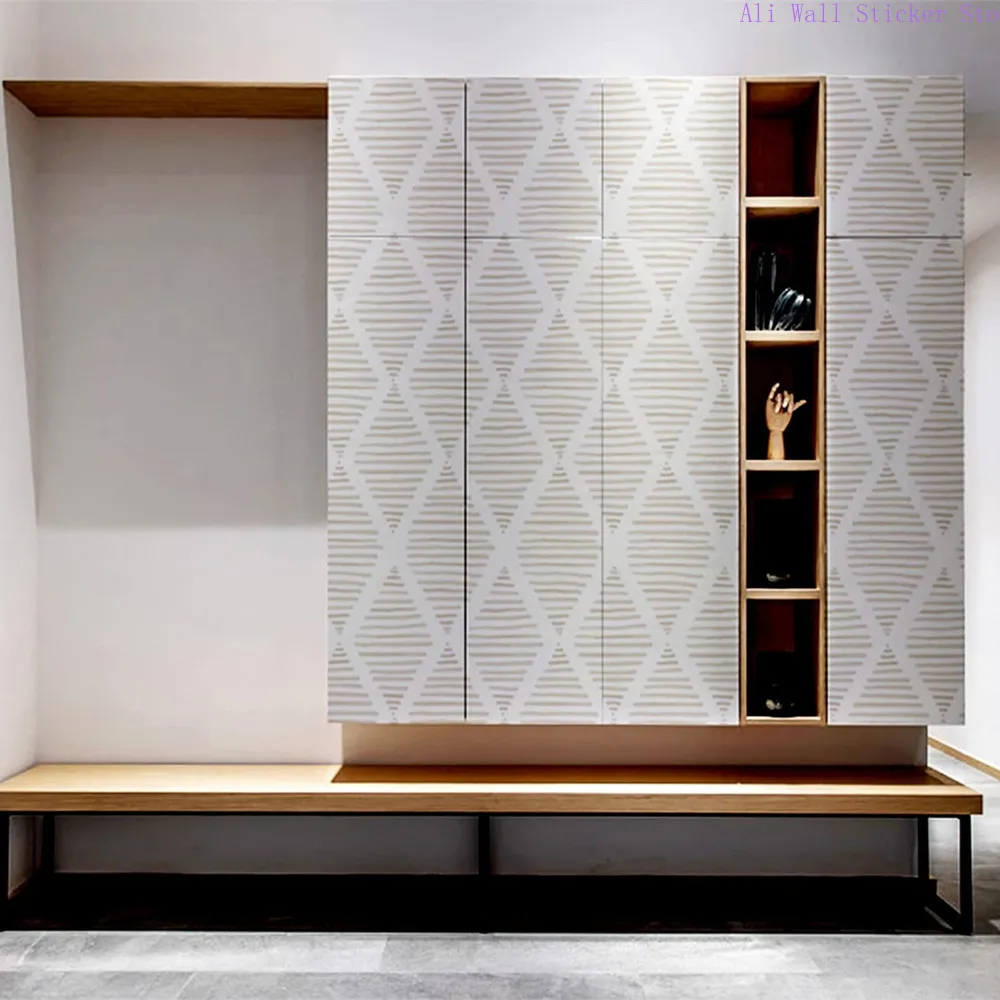 Moderne Ruit Strepen Geometrisch Patroon Behang Beige En Wit Contactpapier Zelfklevend Verwijderbare Vinyl Sticker Rol