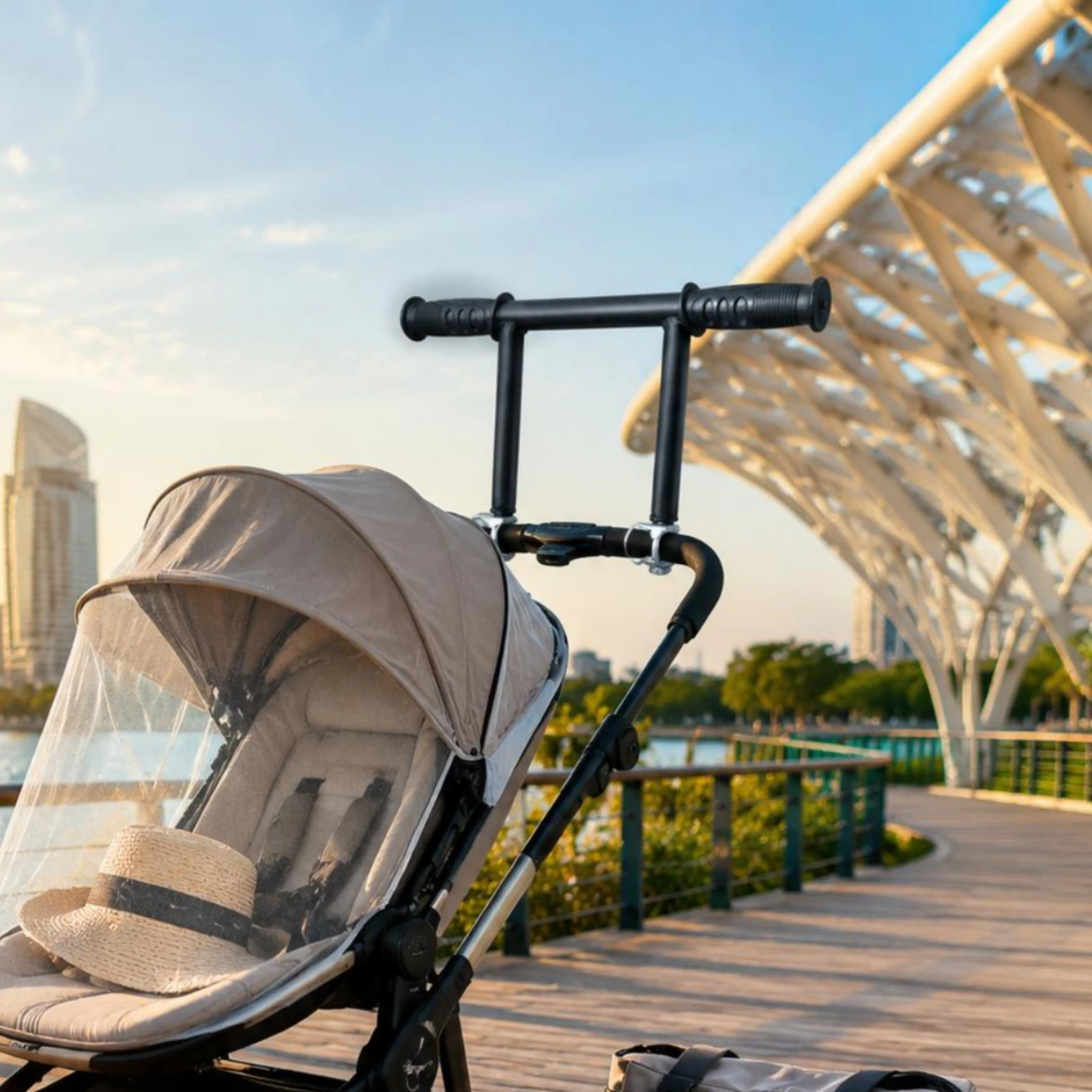 Stroller Handle Extender Elevated Stroller Push Handle Baby Gear Accessory Clamp Mount Carry Add-on Ergonomic view 4