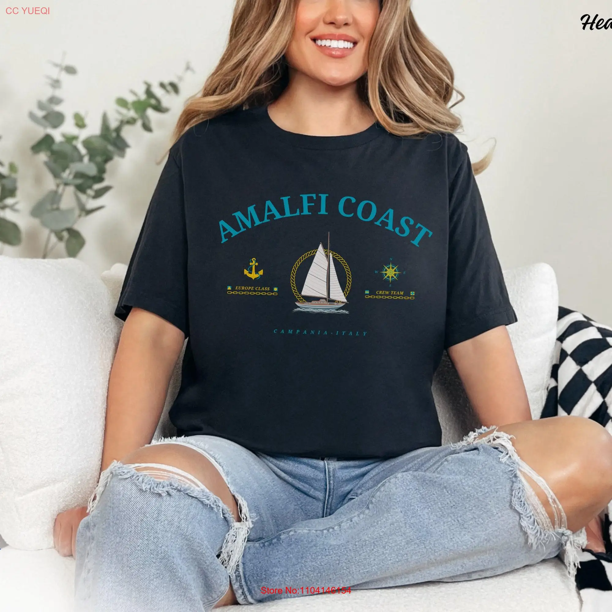 Amalfi Coast T Shirt Italy Positano Ravello Yacht Club Sailing Boat Life Italia Capri long or short sleeves