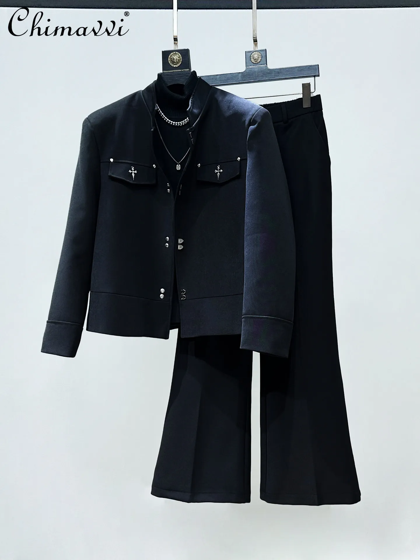 

Original New Chinese Style Fashion Retro Stand Collar Single-Breasted Short Blazer Jackets Versatile Casual Pants for Men Suits