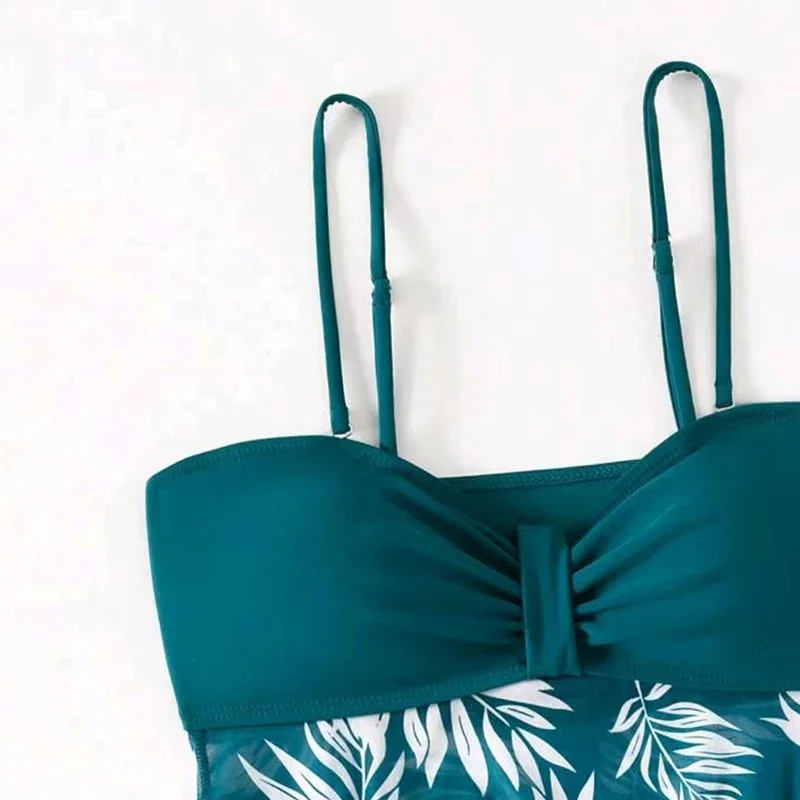 Conjunto tankinis sexy para mulheres, conjunto tankinis, biquíni estampado em folhas, maiô de duas peças, moda praia curta, vestido, vestido verão, 2021