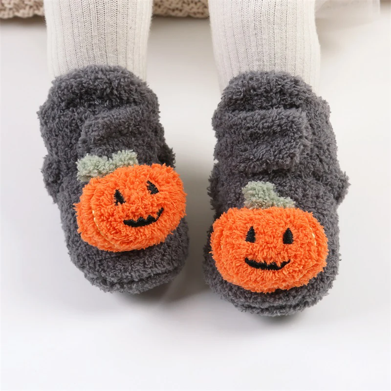 EWODOS Newborn Baby Girls Adorable Boots Winter Warm Shoes Lovely Baby Girls Halloween Pumpkin Booties Shoes Plush Boots