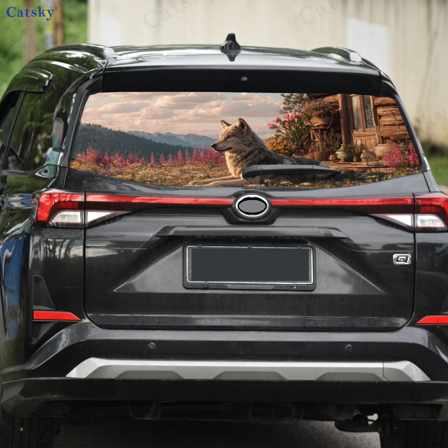 สติ๊กเกอร์ติดกระจกหลังรถ Wolf by Cabin, กันน้ำ ติดตั้งง่ายแบบมีกาวในตัว & ป้องกันรอยขีดข่วน, สติ๊กเกอร์ไวนิลตกแต่งรถยนต์, ตกแต่งรถยนต์, สไตล์เท่ๆ