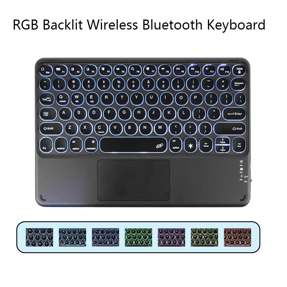 

New 10 Inch RGB Backlit Wireless Bluetooth Keyboard, Intelligent Touch Rechargeable Round Cap Keyboard, Three System Universal