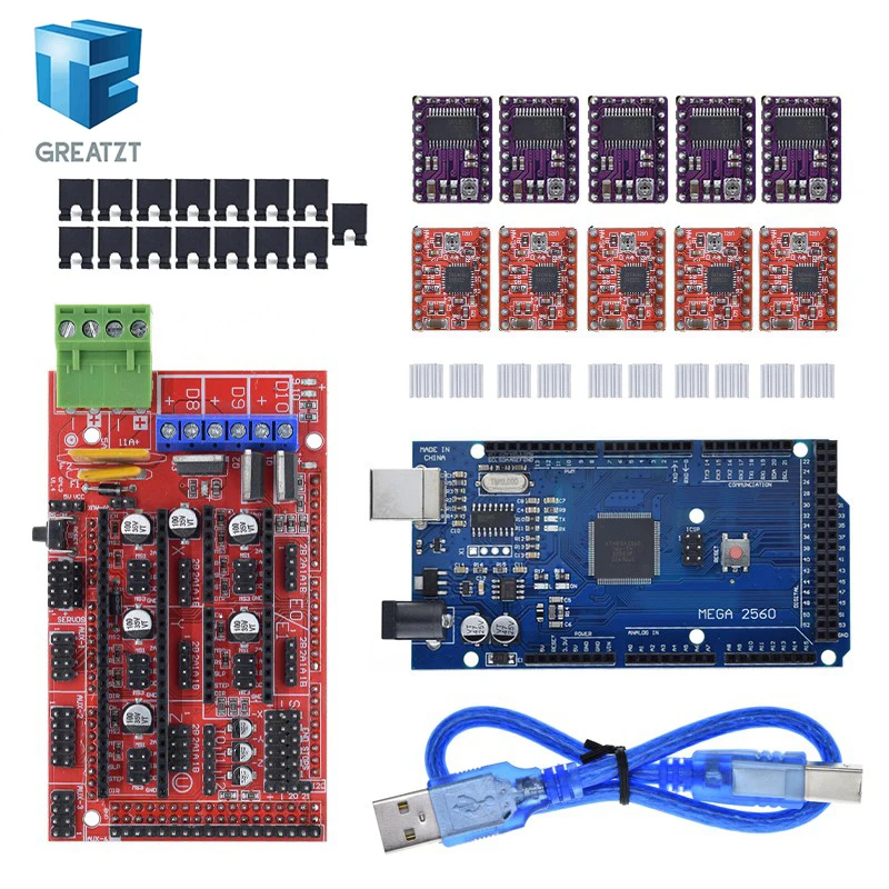 GREATZT 3D Printer Mega 2560 R3 + RAMPS 1.4 control panel+ 5pcs A4988 or DRV8825 Stepper Motor Drive for Arduino 3D printer kit