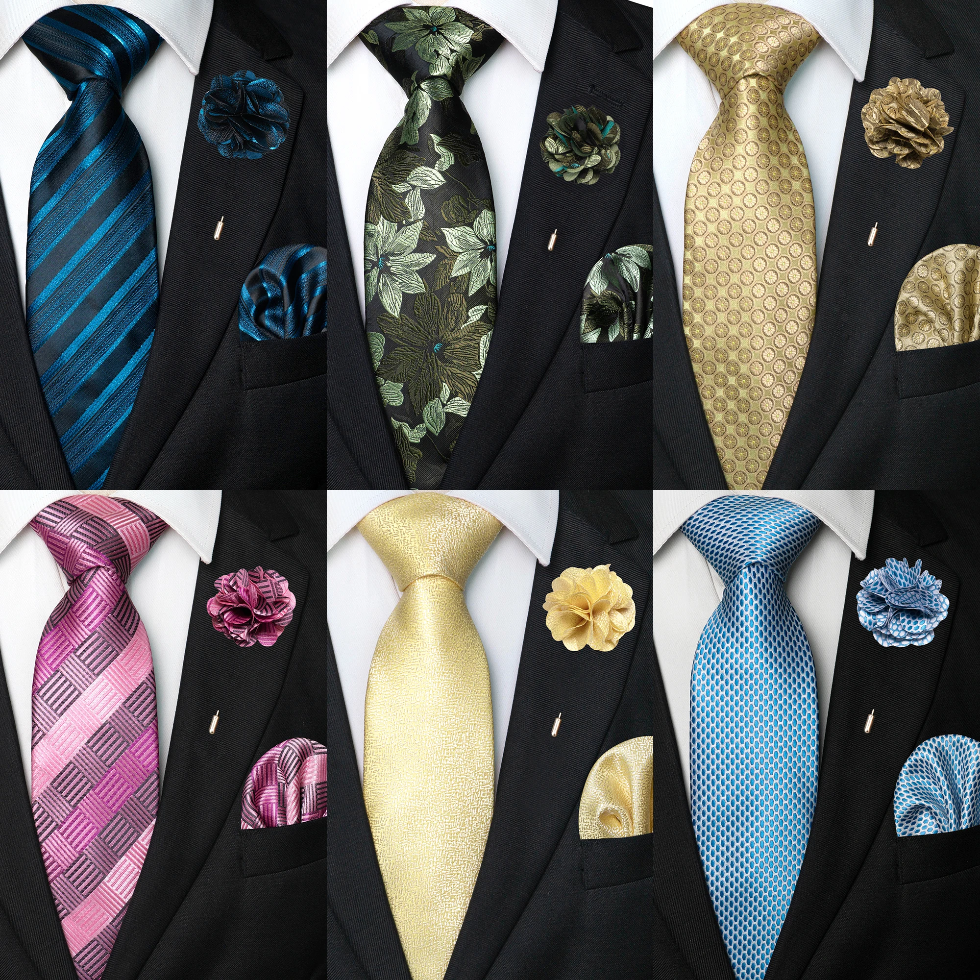 23 Colors 8CM Mens Necktie Handkerchief set Blue Plaid Stripes Floral Ties For Man Groom Jacquard Woven Tie For Business Wedding