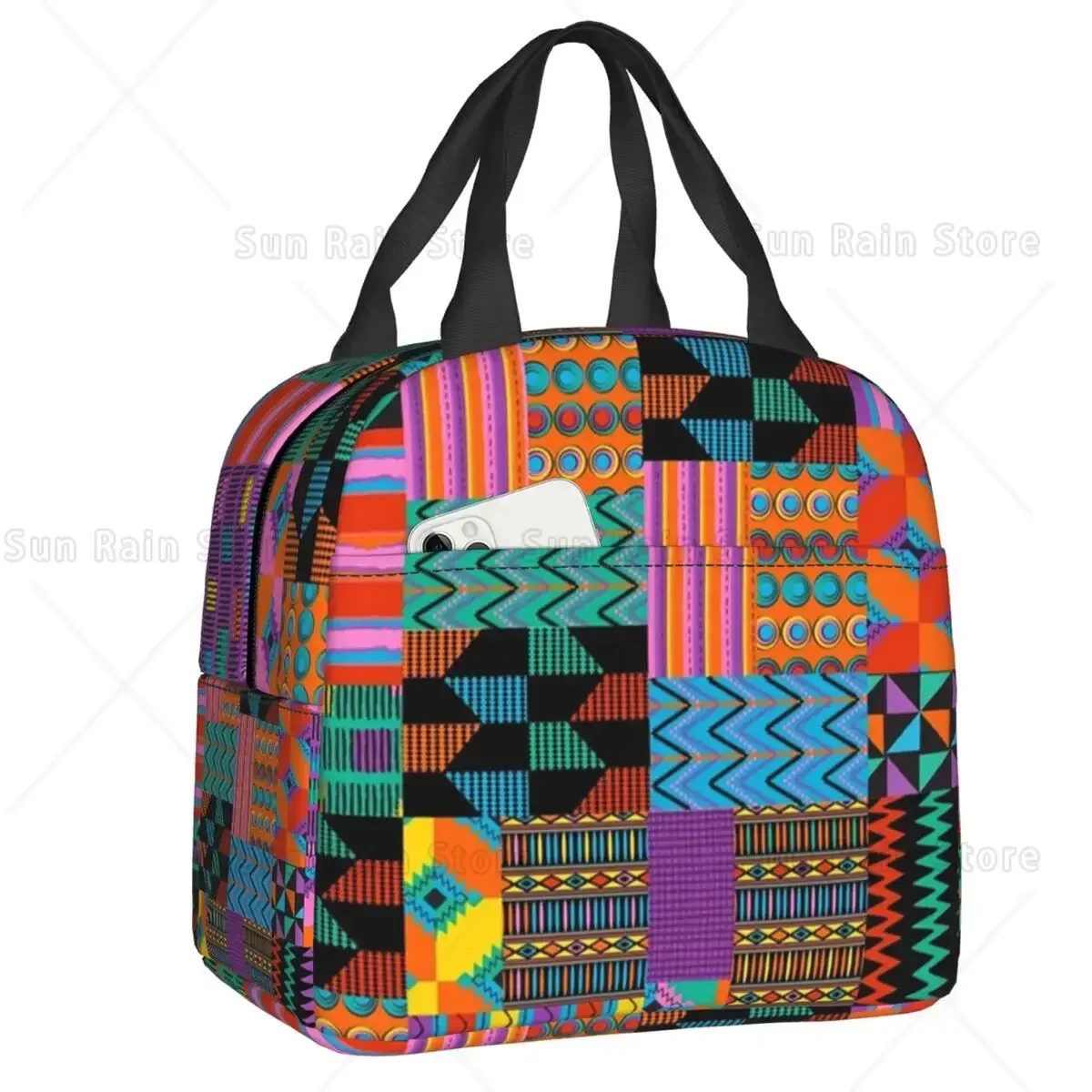 Unique Wax Print Ankara Kente Pattern Insulated Lunch Bags for Women Africa Ethnic Tribal Art Cooler Thermal Bento Box School