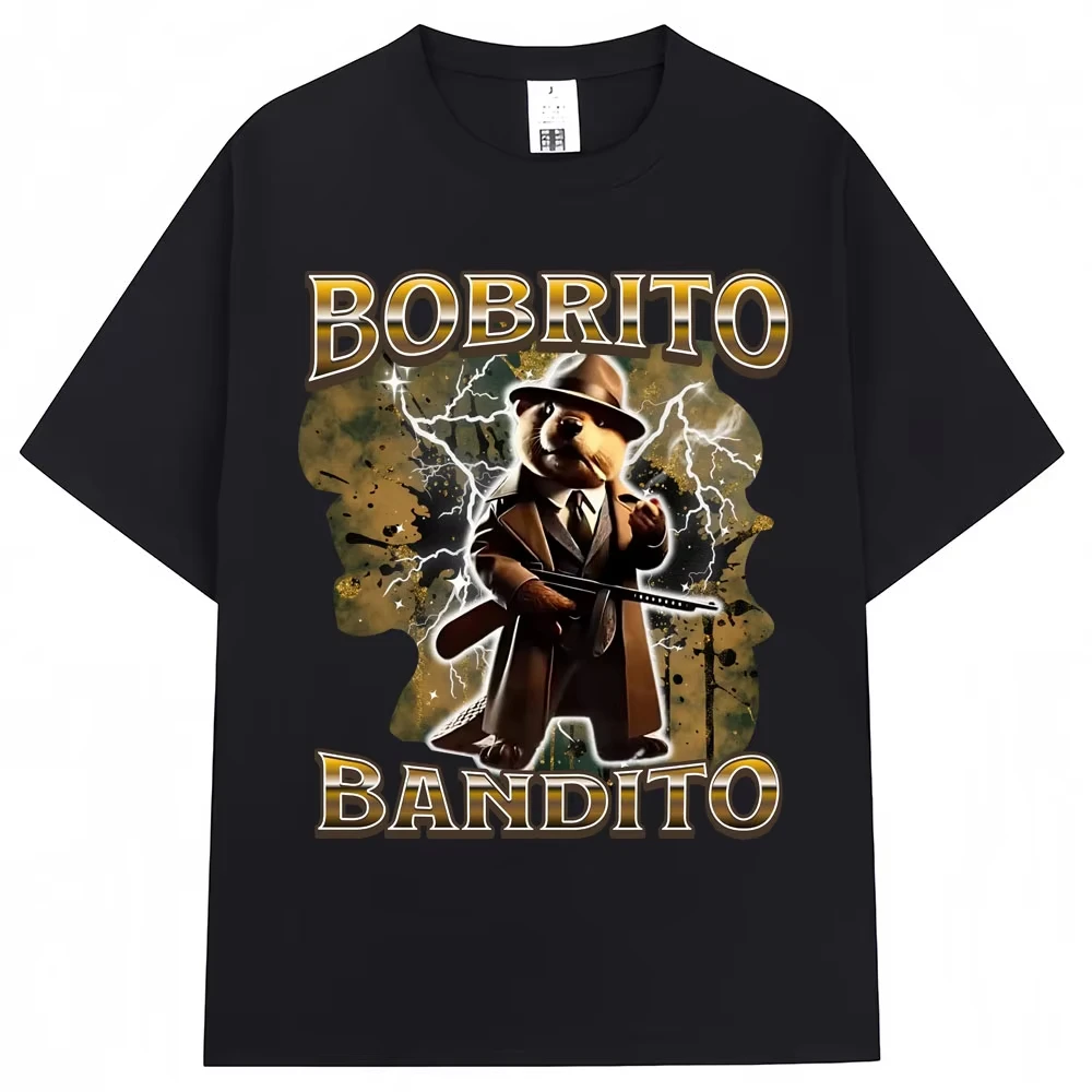 Bobrito Bandito Funny Meme Graphic T Shirt Unisex Fashion Italian Brainrot Vintage T-Shirts Oversized Cotton T-shirt Streetwear