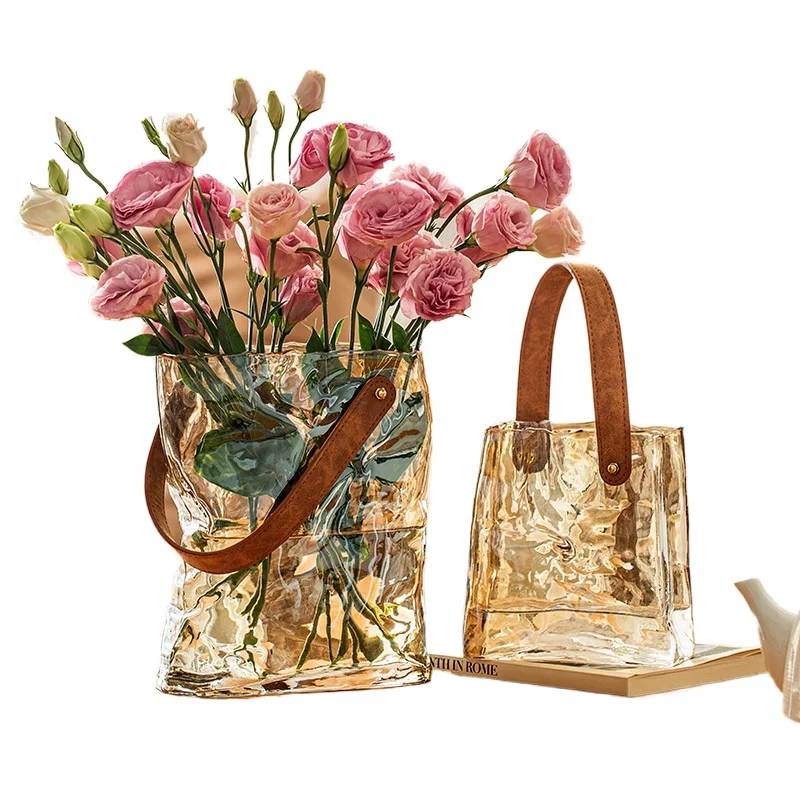 

Glass vase ornament living room creative water flower arrangement transparent handbag bag