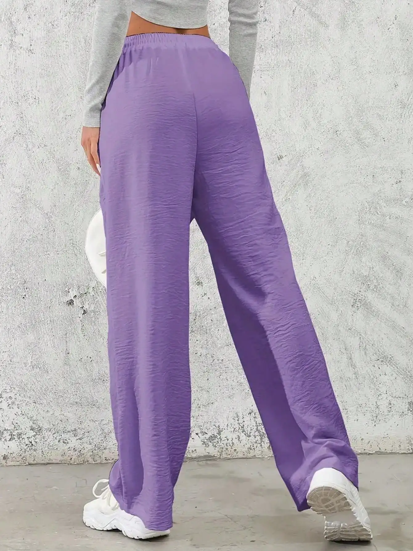 Women's Solid Color Textured Straight Pants Regular Fit Woven Long Trousers with Pockets Casual Summer Daily Wear 2026