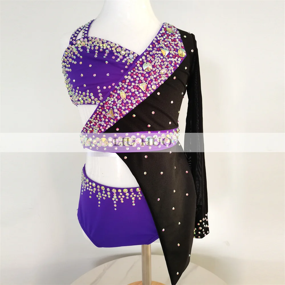 LIUHUO Women Aldult Teen Girl Customize Costume Competition Performance Lyrical Pole Dance Dress Roller Jazz Purple Pole Train