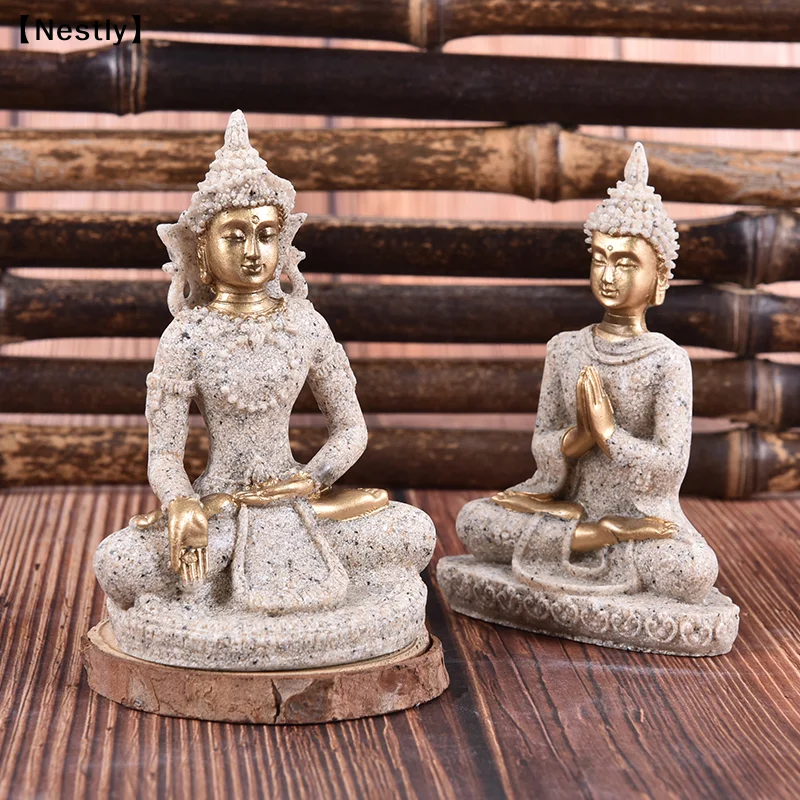 Buddha Statues Sandstone Thailand Buddha Sculpture Fengshui Figurine Home Decor〔Nest〕