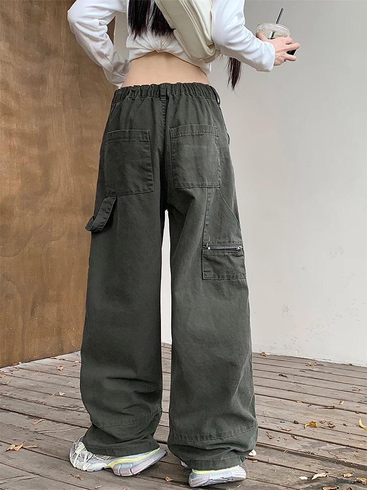 Women's Green Y2k Baggy Cargo Jeans Harajuku Oversize Denim Trousers Vintage Japanese 2000s Style Jean Pants Trashy Clothes 2024