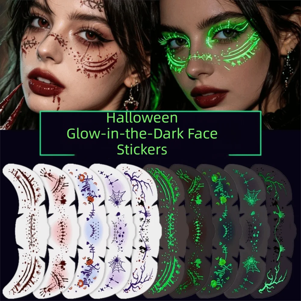 Luminous Halloween Face Bloodstain Tattoo Sticker Simulated Water Transfer Printing Face Sticker Freckles DIY Long Lasting