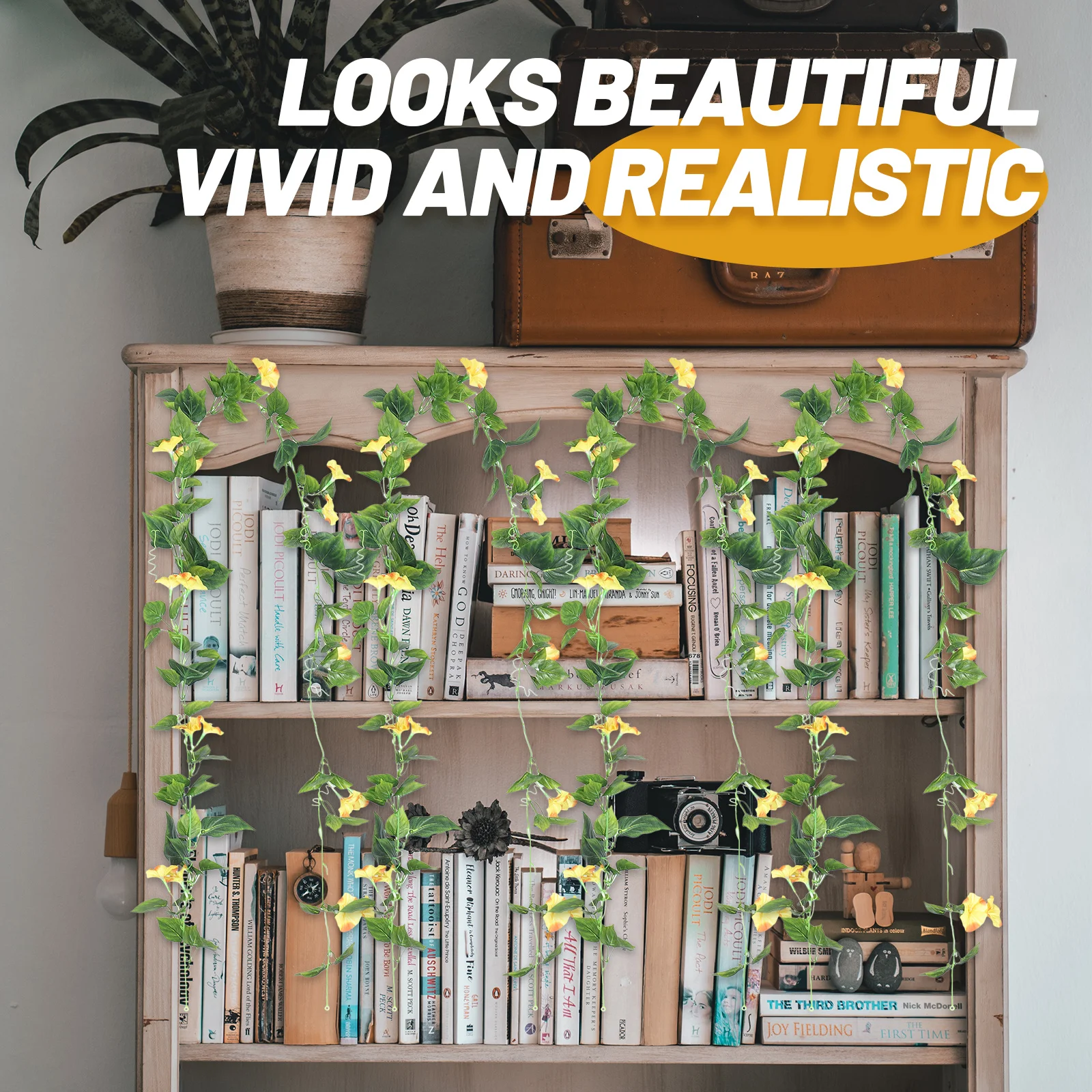 

2Pcs Artificial Morning Glory Hanging Vines Silk Green Plants for Home Garden Wall Fence Stairway Wedding Decor Outdoor Indoor