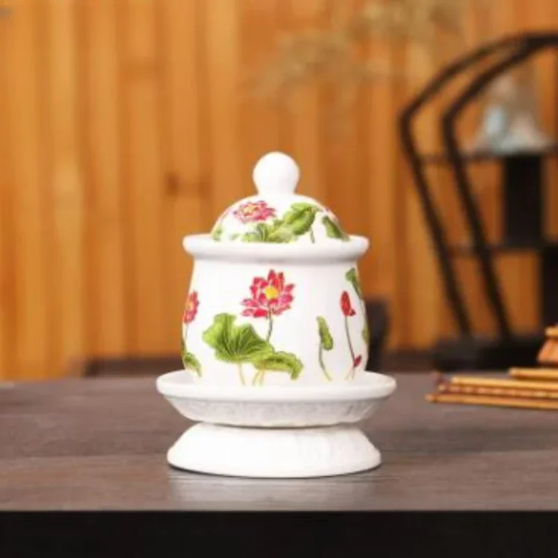 Ceramic Household Offering Holy Water Cup Guanyin Lotus Water Purification Cup God of Wealth Tribute Cup Buddhist Supplies