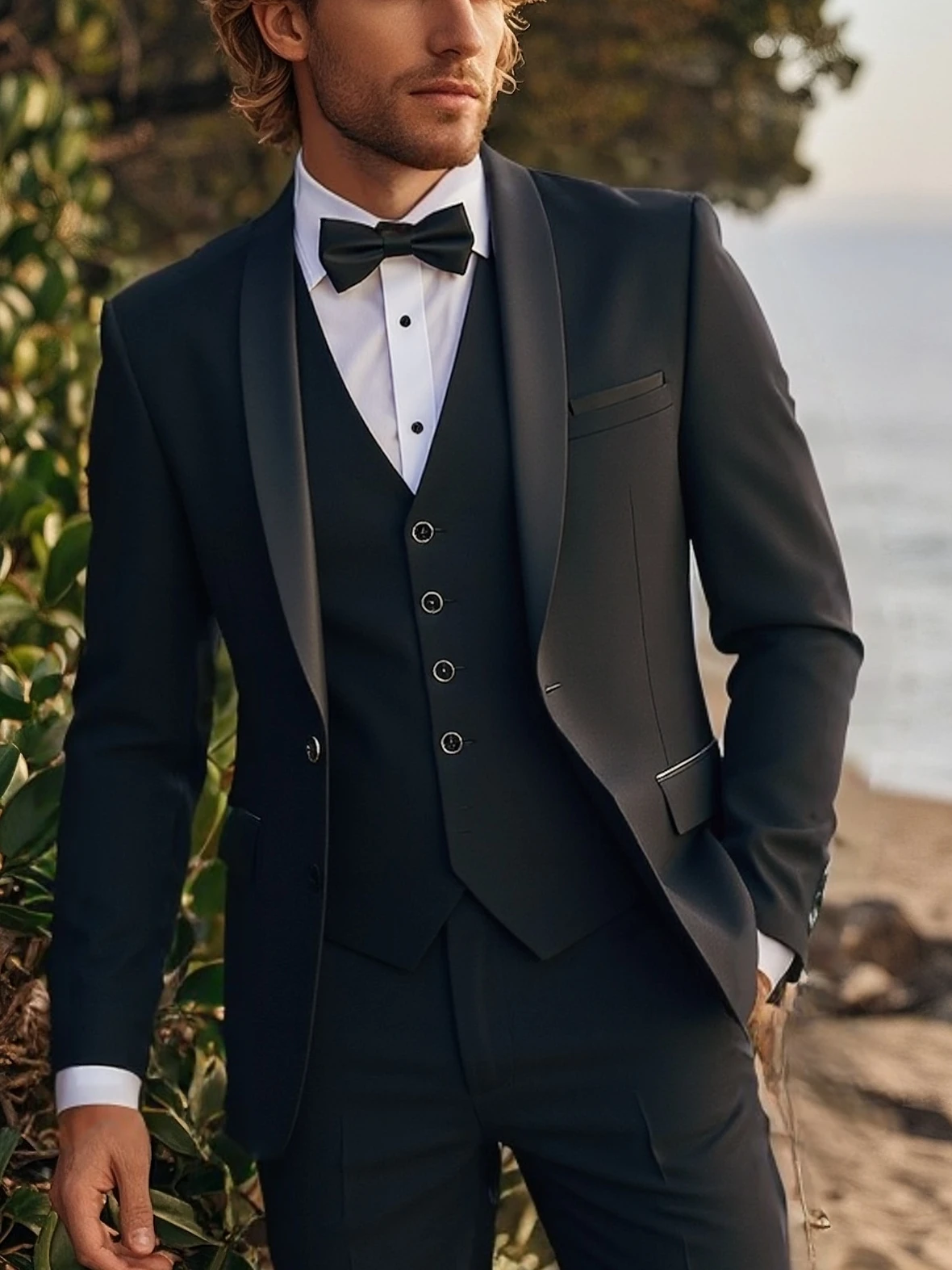 Men 3-Piece Shawl Lapel Suit Regular Fit Solid Outfit for Business Wedding Formal Occasions