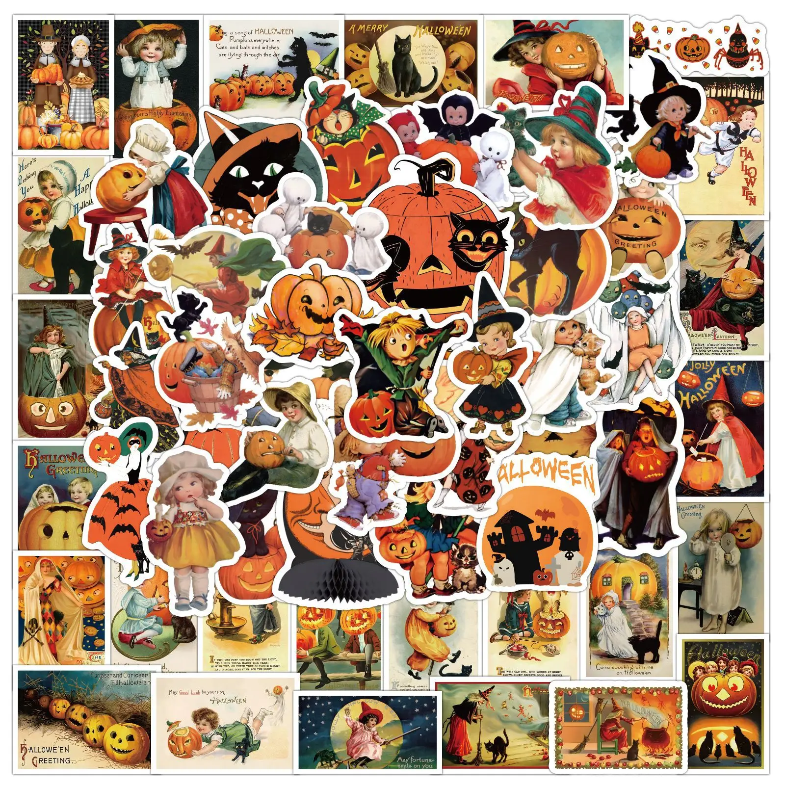 60pcs Cartoon Retro Style Halloween Stickers for Decorative Scrapbooking Stationery Handbook Skateboard Laptop Suitcase Sticker