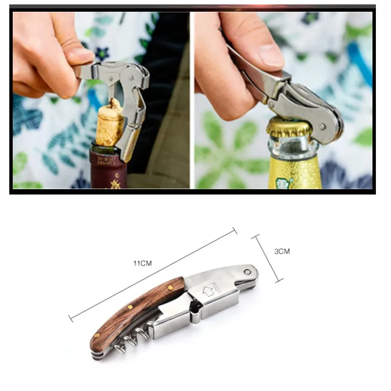 Stainless Steel Corkscrew Wine Key Beer Bottle Opener Foil Cutter Wood Handle Openers Waiters Wine Knife Corkscrews Sommelier