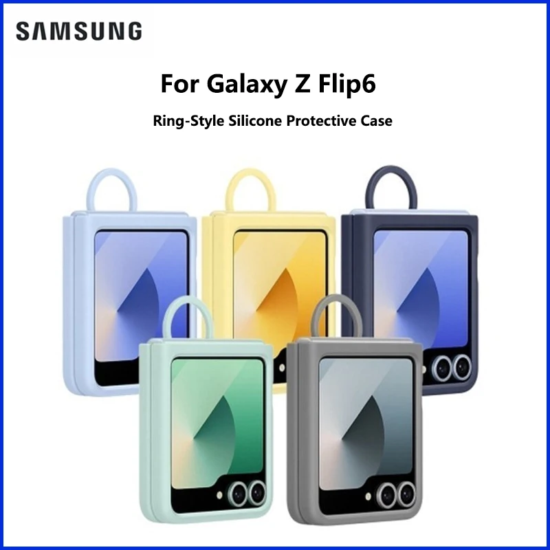 Original Liquid Silicone Case with Ring Holder for Samsung Galaxy Z Flip6 Z Flip7 FE Shockproof Protective CoverGenuine EF-PF741