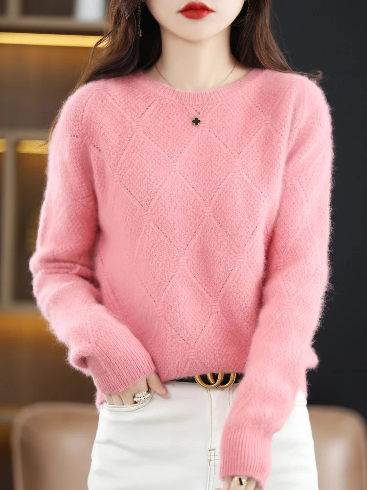 Autumn Winter New 100% Mink Cashmere Sweater Women\'s O-Neck Thick Knit Jumper Loose Twist Tops Fashion Knitted Warm Base Shirt