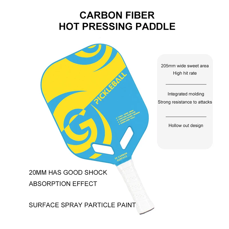 New Sport Style Design Lightweight Thickness 20MM Hot Press Integrated PP Honeycomb Core Carbon Fiber Pickleball Paddle