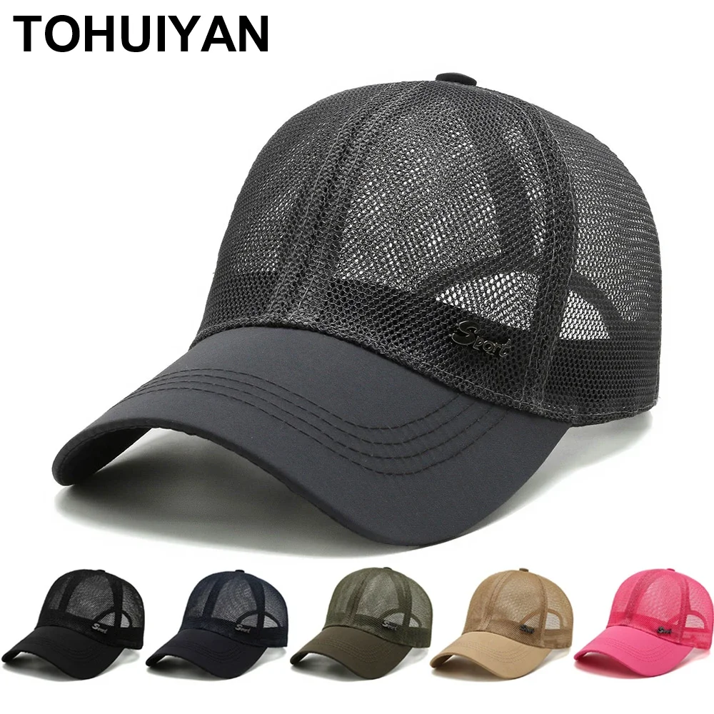 New Breathable Mesh Baseball Cap Men Outdoor Summer Sun Shade Hat Curved Bill Casquette Homme Adjustable Trucker Caps for Women