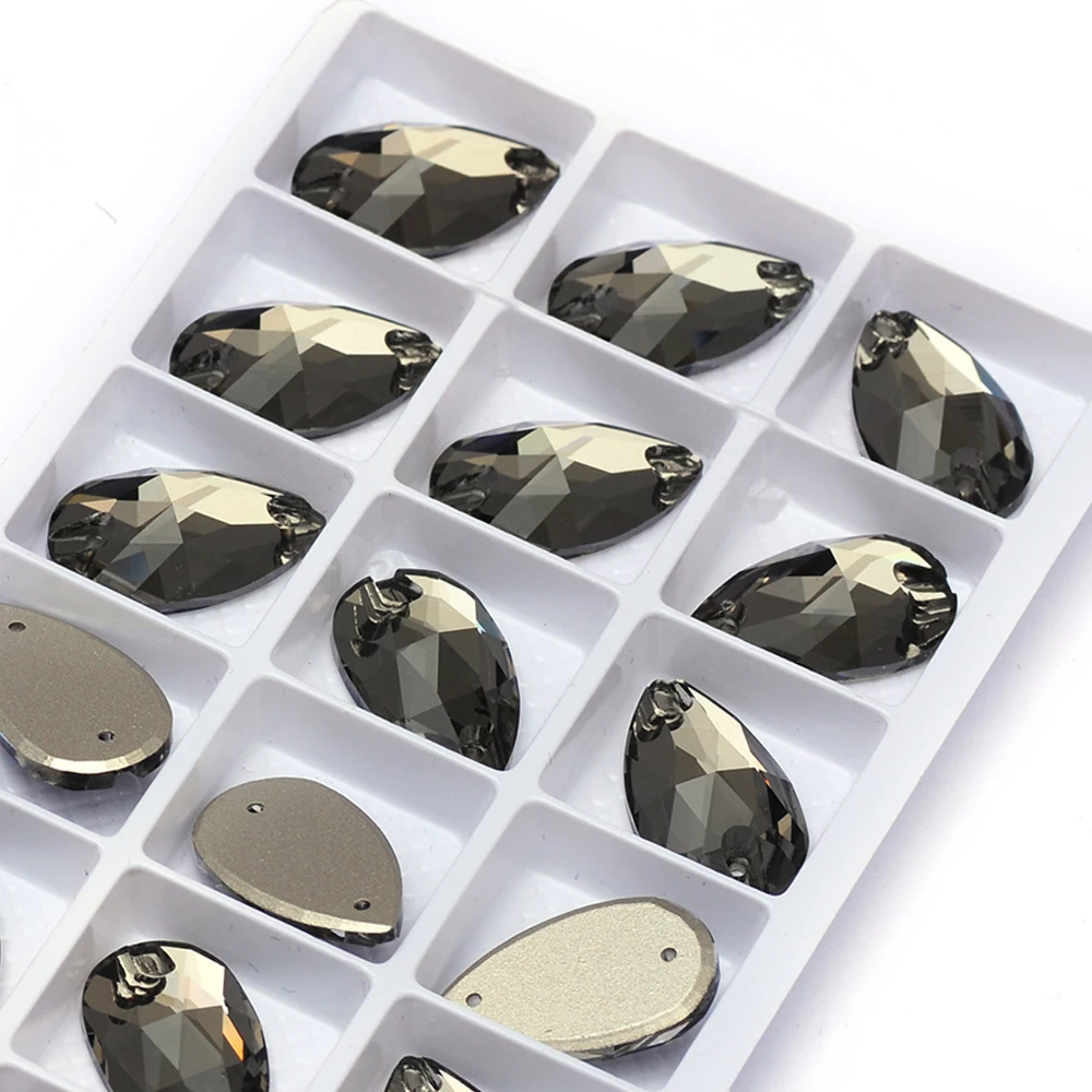 PUBRILE Schwarze Diamant-Applikationen mit aufgenähten Strasssteinen, Flache Kristallglassteine für DIY-Näharbeiten, Applikationen für Kleider, Kleidung und Taschen – Detail 7