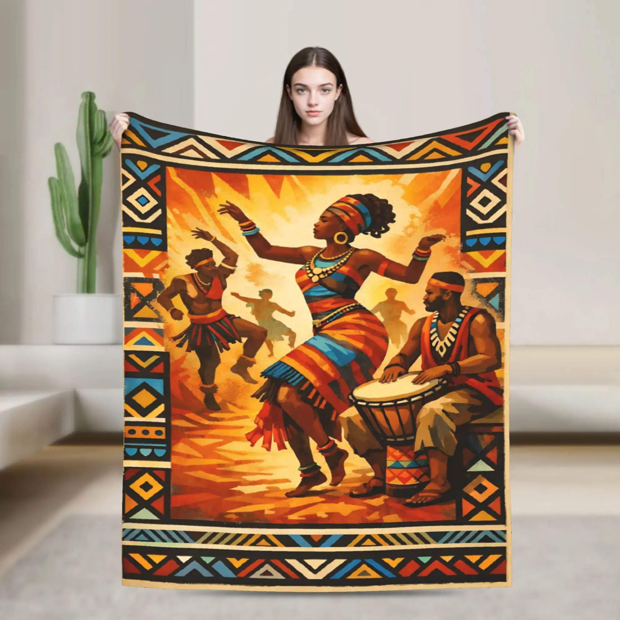 Super Soft ART African Ethnic-Style Throw Blanket Premium Fleece Flannel Lightweight  Bed Blanket Cozy Plush Blankets
