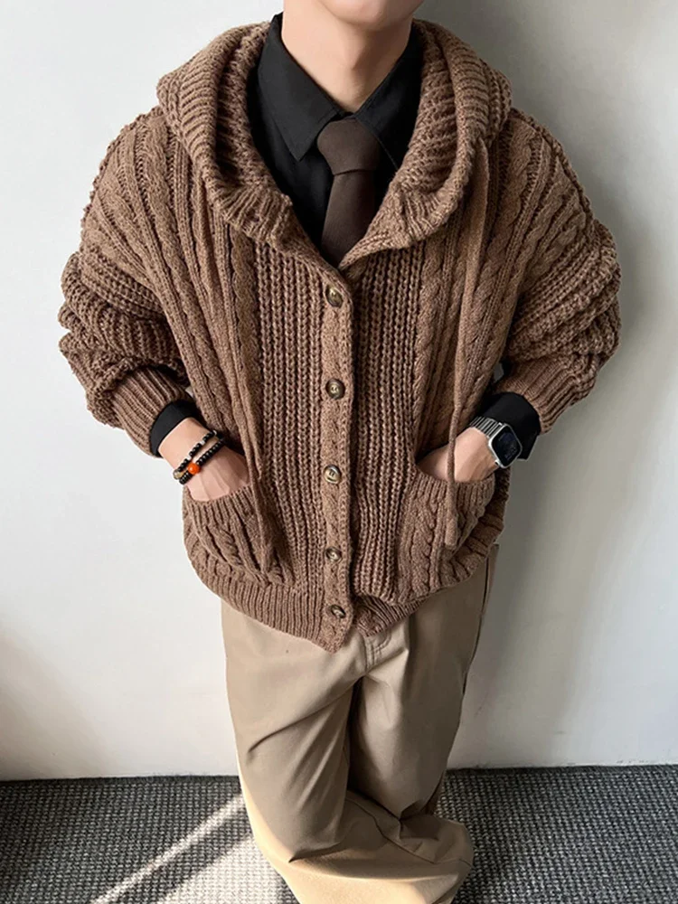 

Casual Buttoned Hooded Sweatercoats for Men's Autumn Winter Fashion Knitting Cardigan Men Vintage Solid Color Knit Jackets