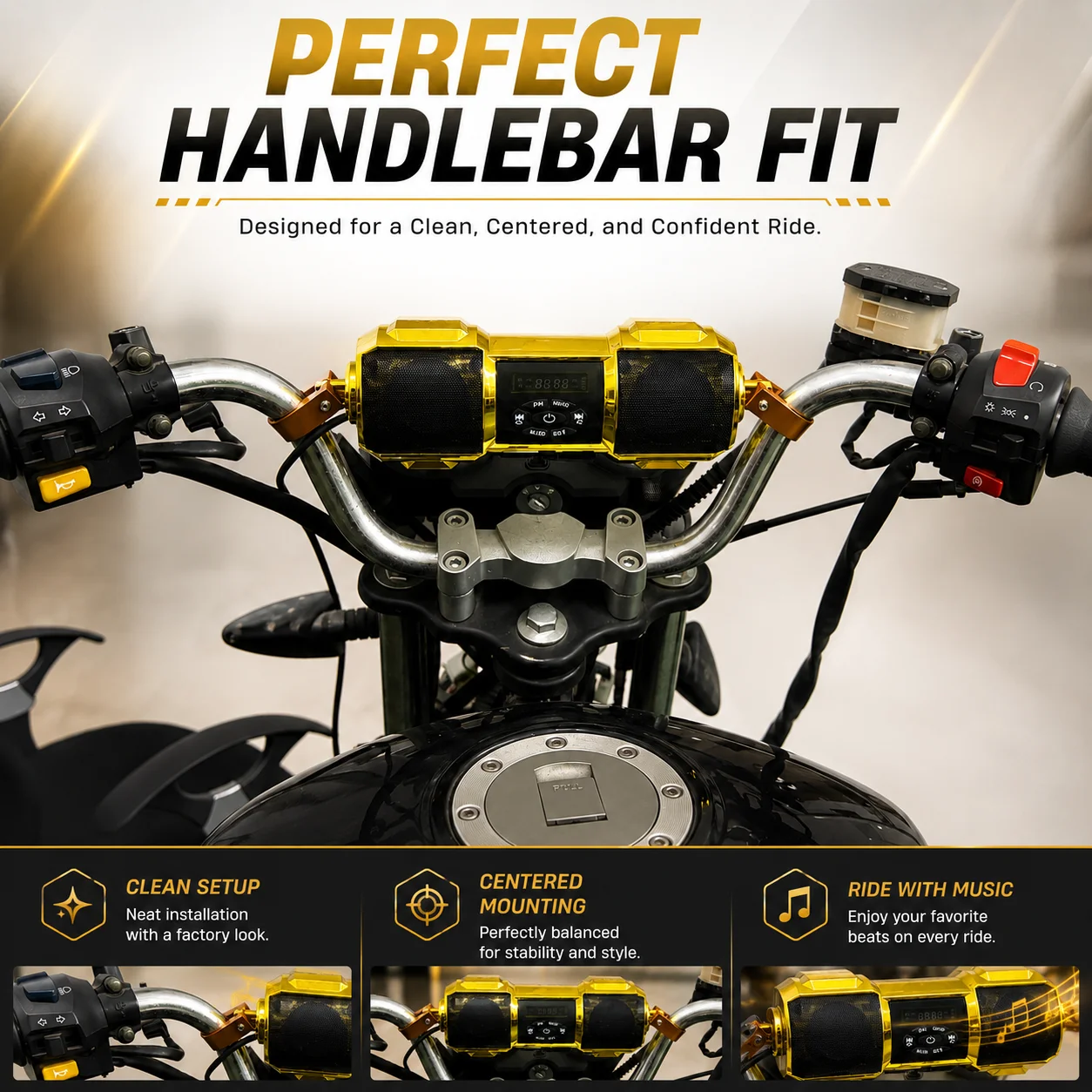 Multi‑color Flashing Motorcycle Accessories Audio System Stereo Speaker MP3 Music Player With USB FM Radio Handlebar Speaker