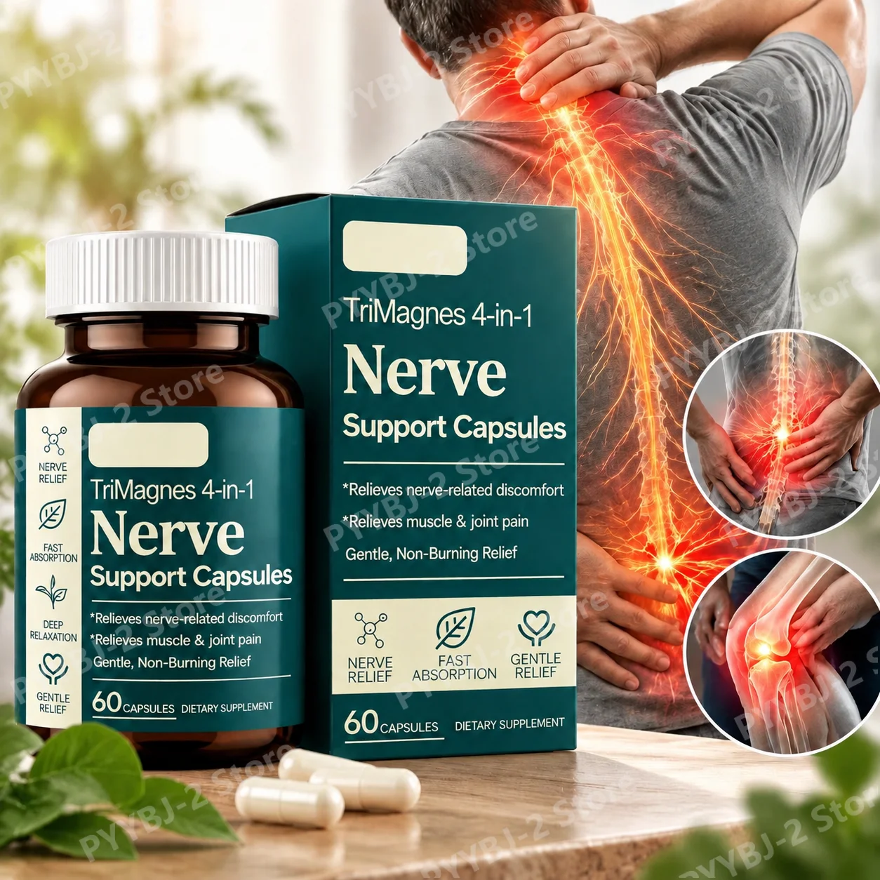 Nerve Support Capsules Maintain Nerve Function & Aid Muscle Relaxation with Magnesium Citrate Glycinate Malate Turmeric 60 Caps