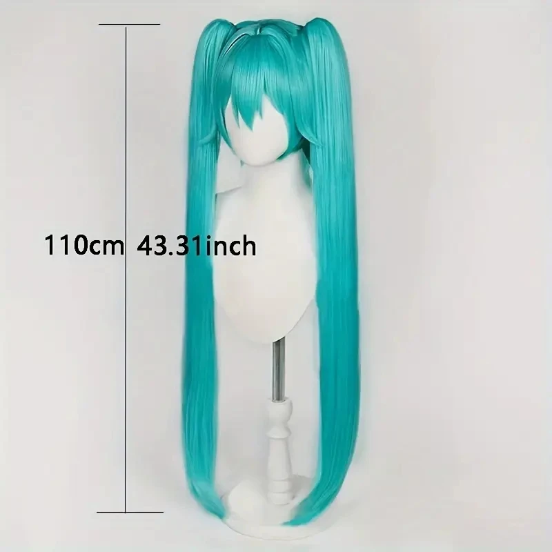 Turquoise Blue Cosplay Wig Long Straight With Bangs Double Ponytail Heat Resistant Synthetic Wig For Women