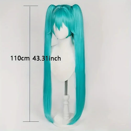 Imagen 2 del producto Peluca sintética de juego de rol de pelo liso mezclado azul de longitud media, con cola de caballo de doble rizado,